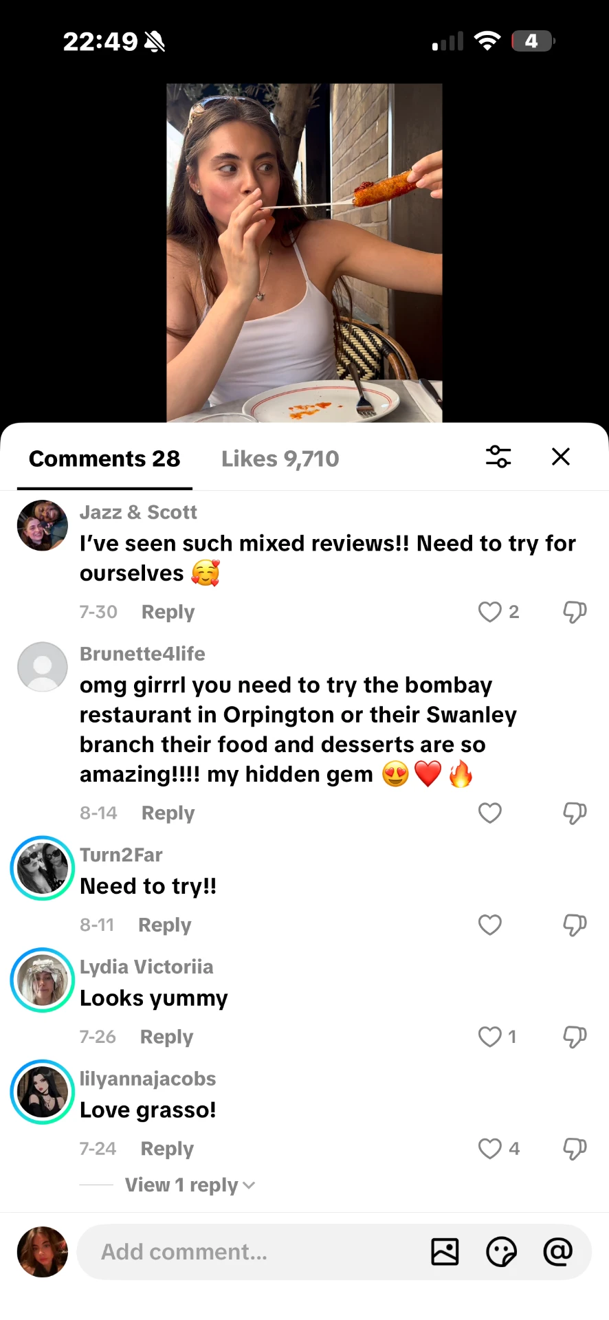 Comments from viewers on Liana's restaurant post